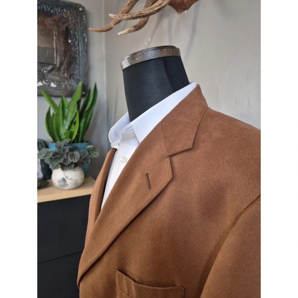 Norm Thompson Mens Micro Suede Sports Coat 47R Brown USA 3 Button Blazer